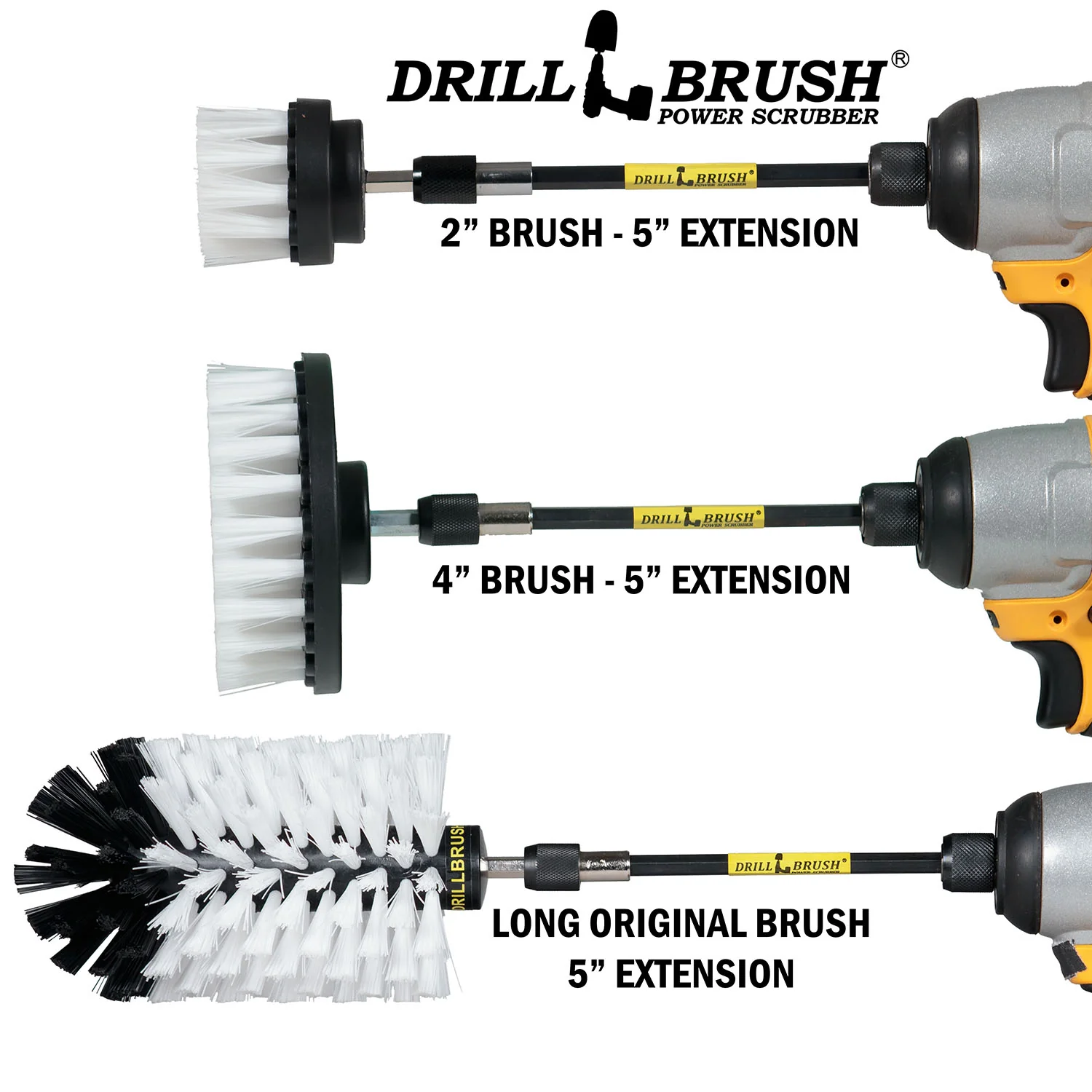 4in Flat Brush, 2in Short Brush, and Jumbo Original all in Soft White Plus 5" Extension - Automotive Cleaning kit with Extended Reach Attachment | W-S-42J-5X-QC-DB - Image 3