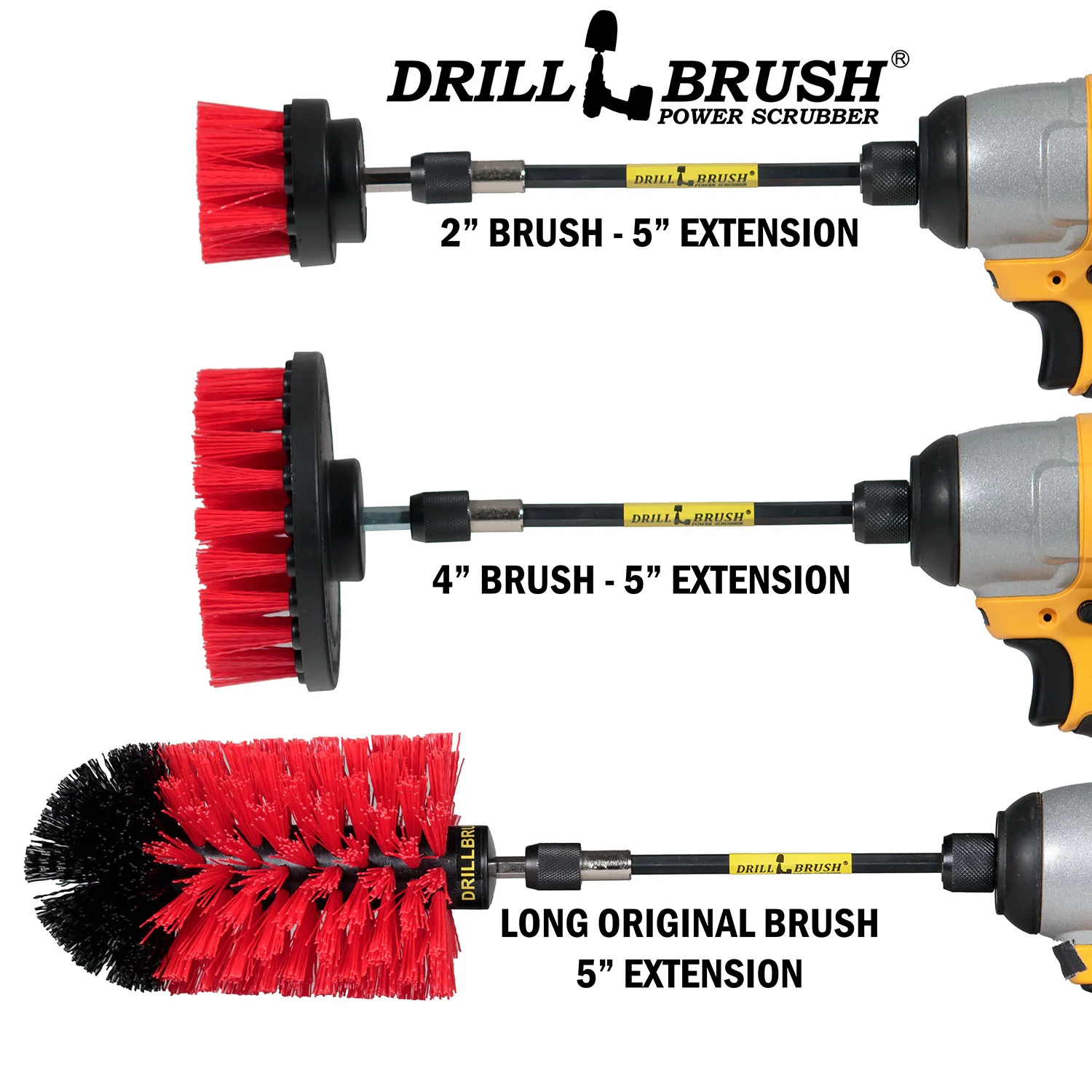 4in Flat Brush, 2in Short Brush, and Jumbo Original all in Stiff Red Plus 5" Extension - Marble Cleaner | R-S-42J-5X-QC-DB - Image 3