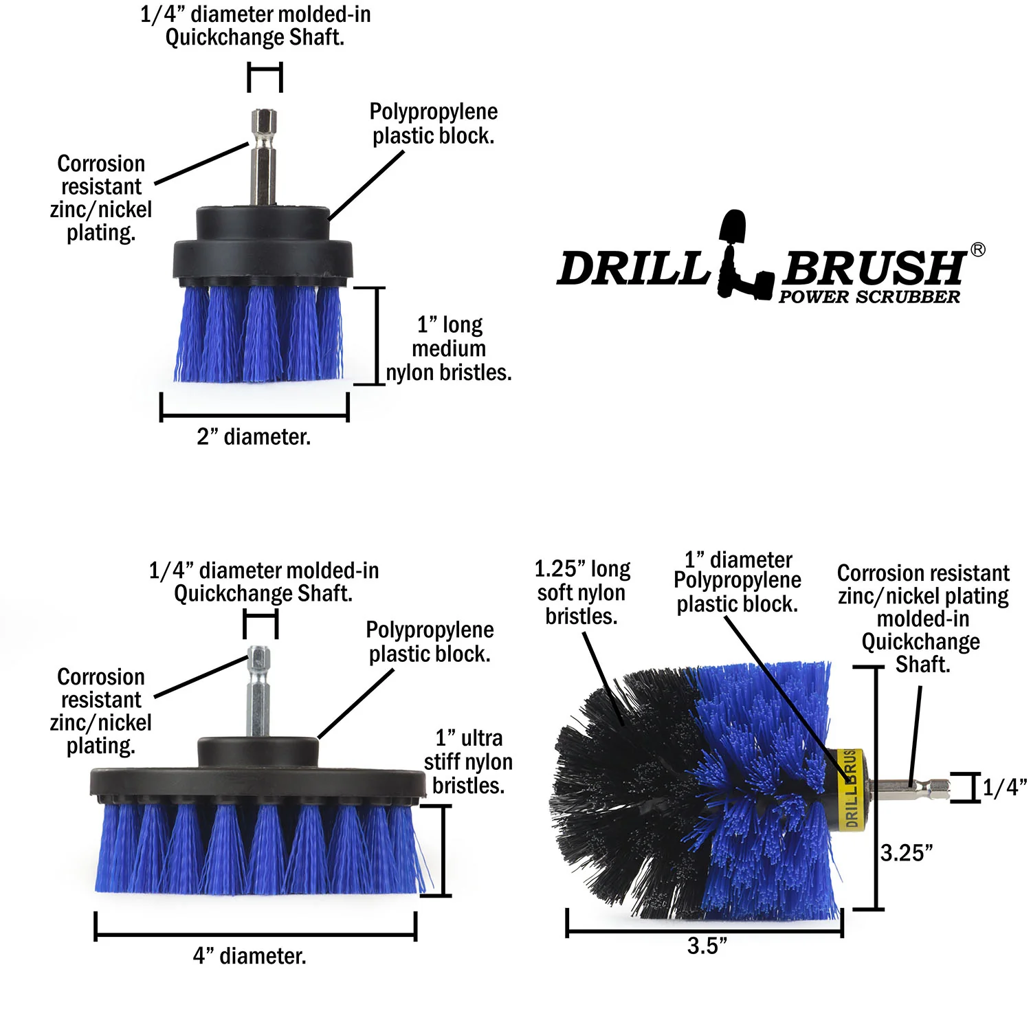 Original, 4in, & 2in Medium Blue Brushes w/ 4in Variety Pads - Marine & Pool | S-B42O-P4-2WRB-3V-QC-DB - Image 6