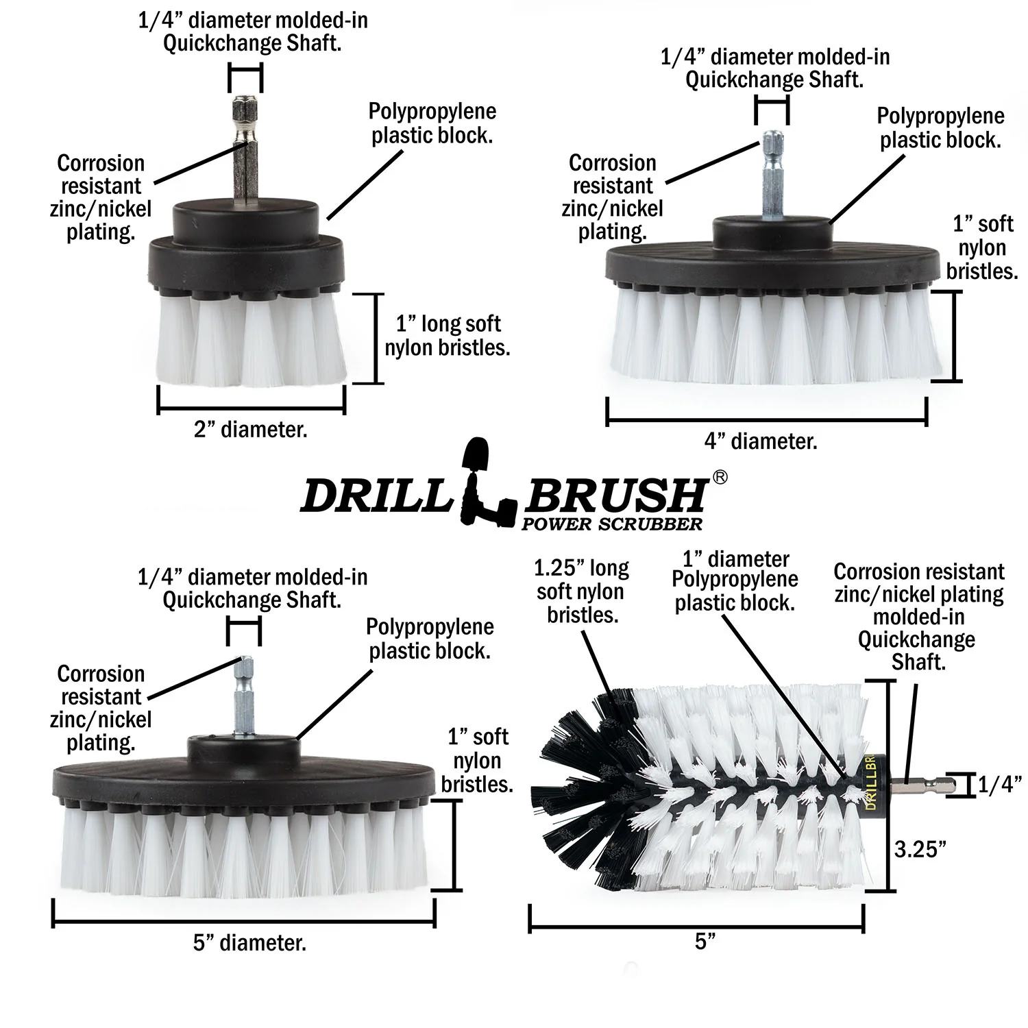 5in Flat Brush, 4in Flat Brush, 2in Short Brush, and Jumbo Original all in Soft White - Home & Auto Cleaning Products | W-S-E542J-QC-DB - Image 5